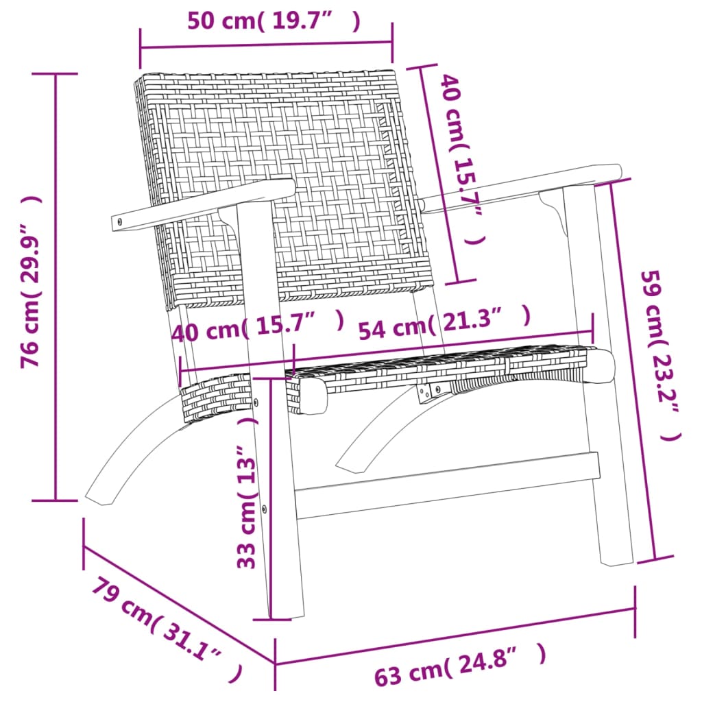 vidaXL Gartenstühle 2 Stk. Schwarz Poly Rattan und Akazienholz