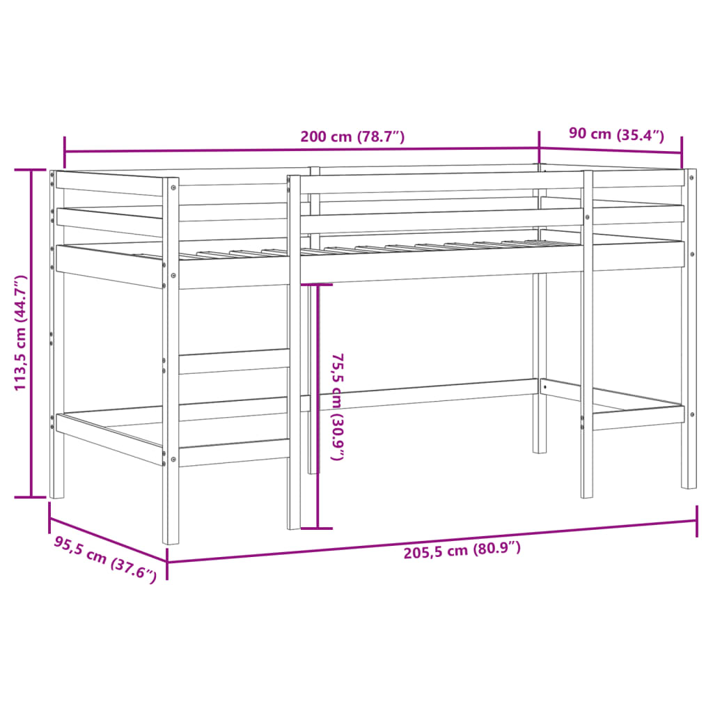 vidaXL Kinderhochbett mit Tunnel Weiß & Schwarz 90x200 cm Kiefernholz