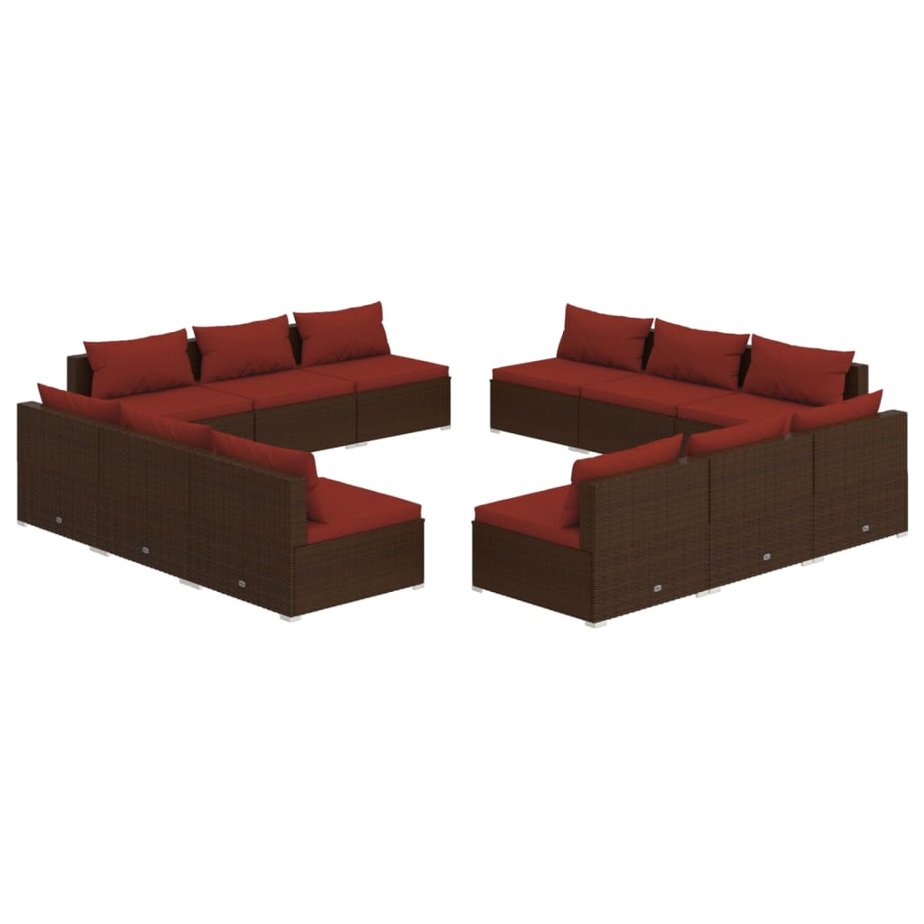 vidaXL 12-tlg. Garten-Lounge-Set mit Kissen Poly Rattan Braun