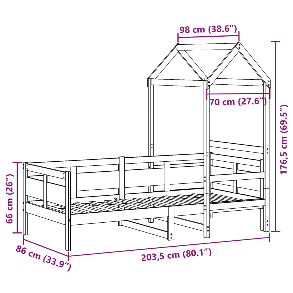 vidaXL Tagesbett mit Dach 80x200 cm Massivholz Kiefer