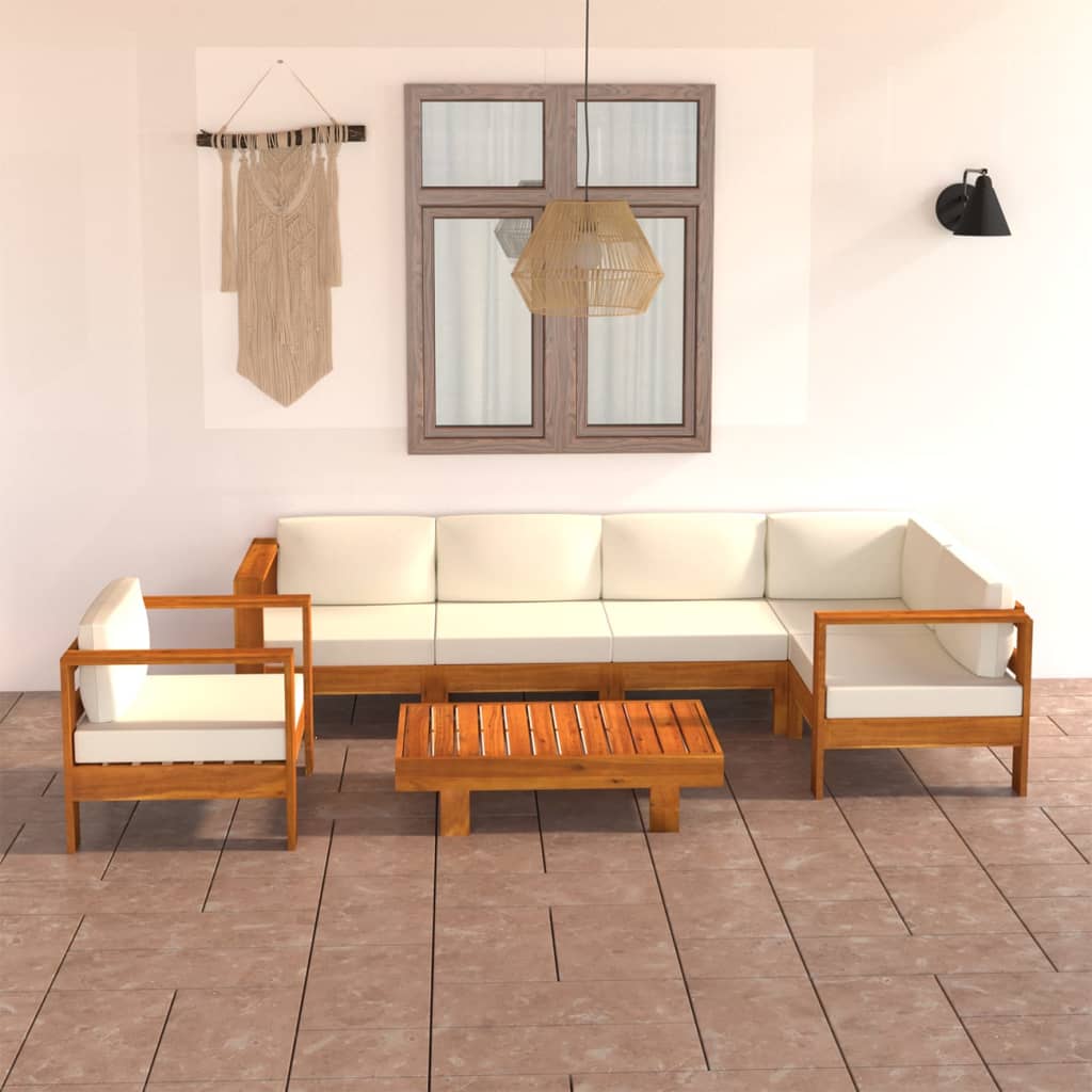 vidaXL 7-tlg. Garten-Lounge-Set mit Creme Auflagen Massivholz Akazie