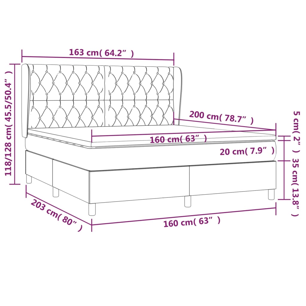 vidaXL Boxspringbett mit Matratze Creme 160x200 cm Stoff