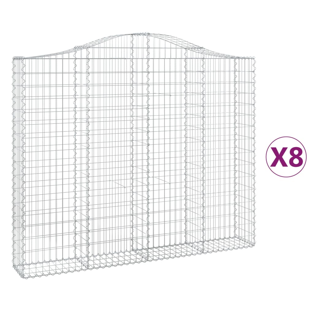 vidaXL Gabionen mit Hochbogen 8 Stk. 200x30x160/180cm Verzinktes Eisen