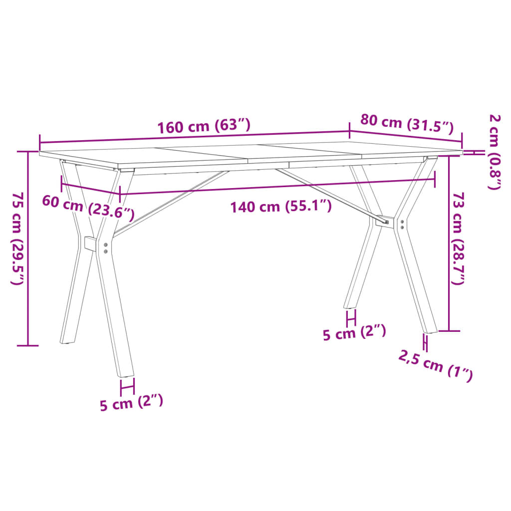 vidaXL Esstisch Y-Gestell 160x80x75 cm Massivholz Kiefer und Gusseisen