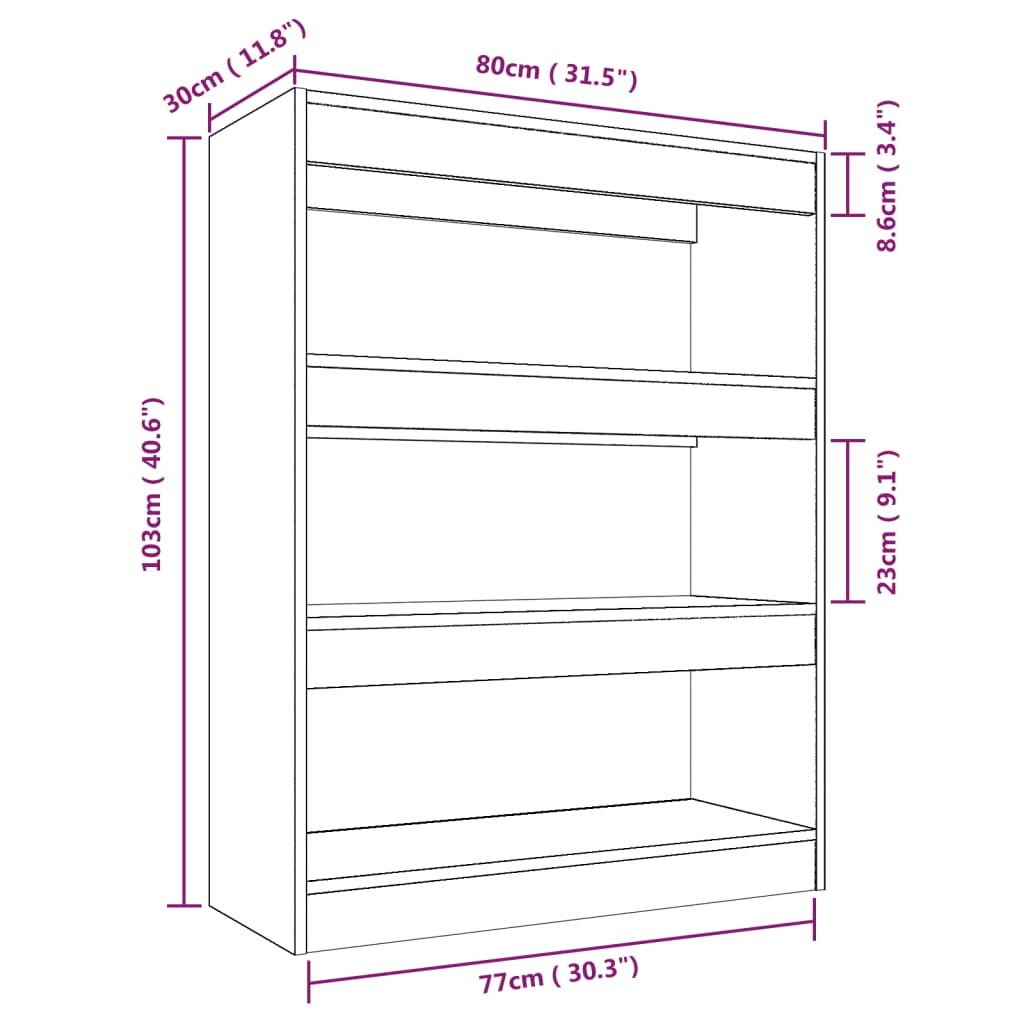 vidaXL Bücherregal/Raumteiler Sonoma-Eiche 80x30x103 cm Holzwerkstoff