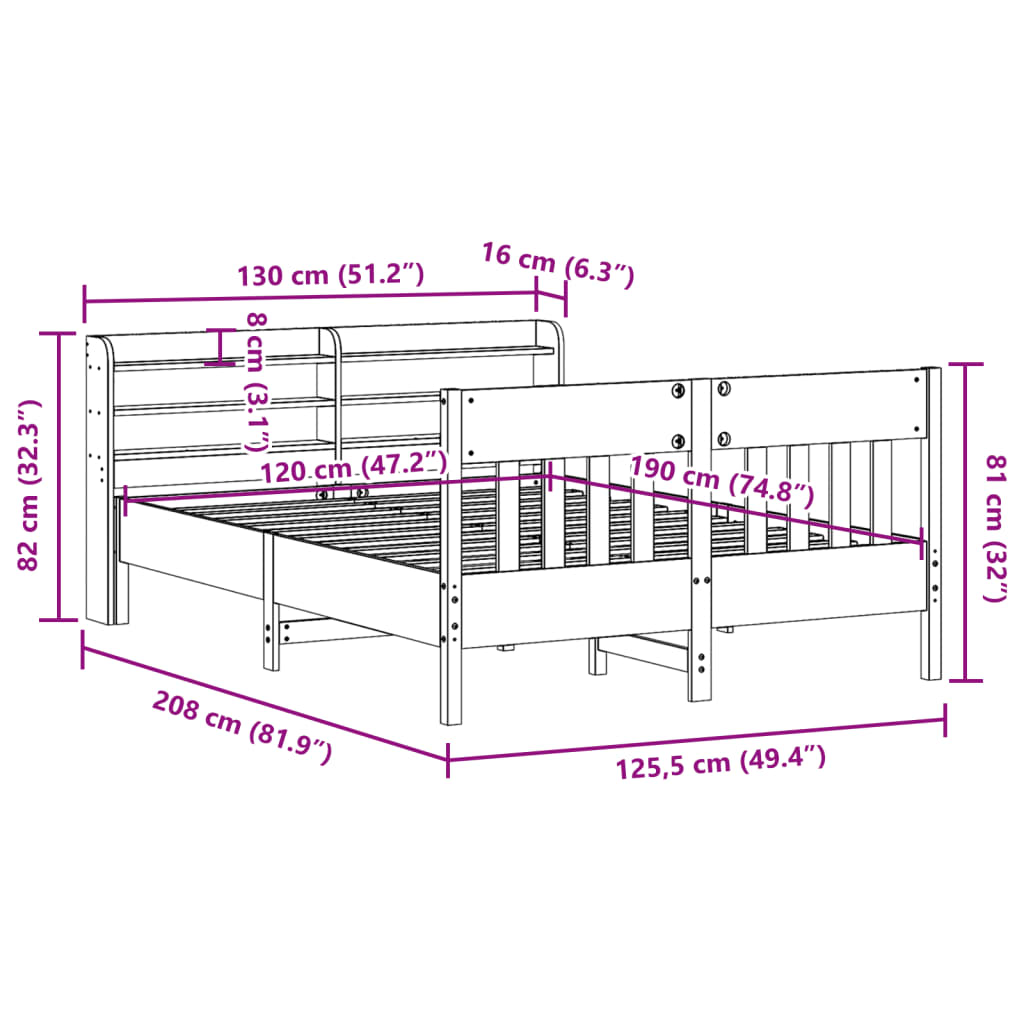 vidaXL Massivholzbett ohne Matratze Weiß 120x190 cm Kiefernholz