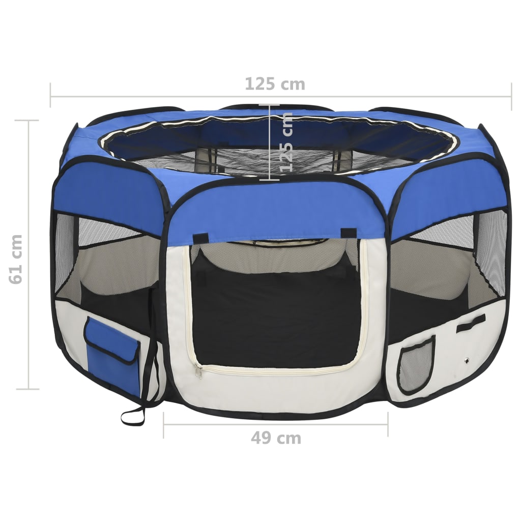 vidaXL Faltbarer Welpenlaufstall mit Tragetasche Blau 125x125x61 cm