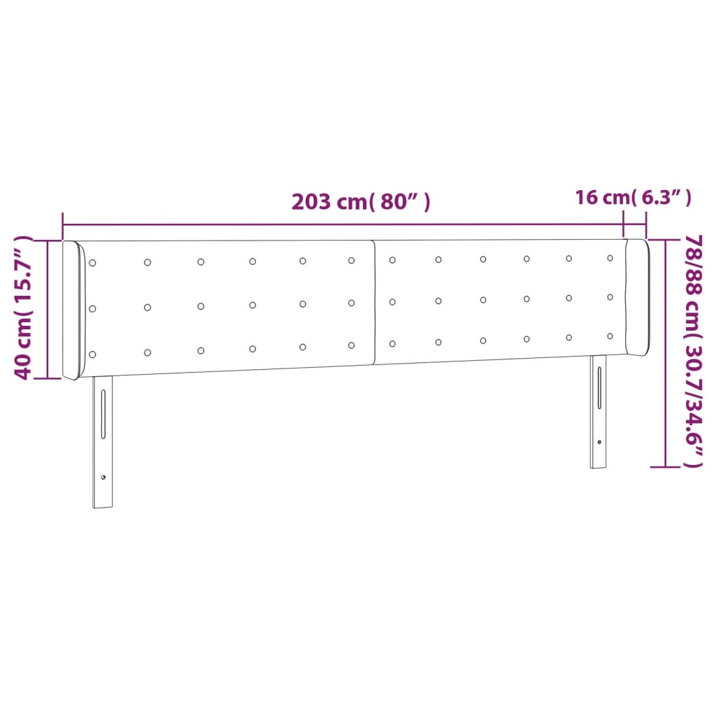 vidaXL Kopfteil mit Ohren Rosa 203x16x78/88 cm Samt