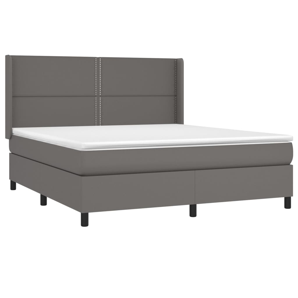 vidaXL Boxspringbett mit Matratze & LED Grau 160x200 cm Kunstleder