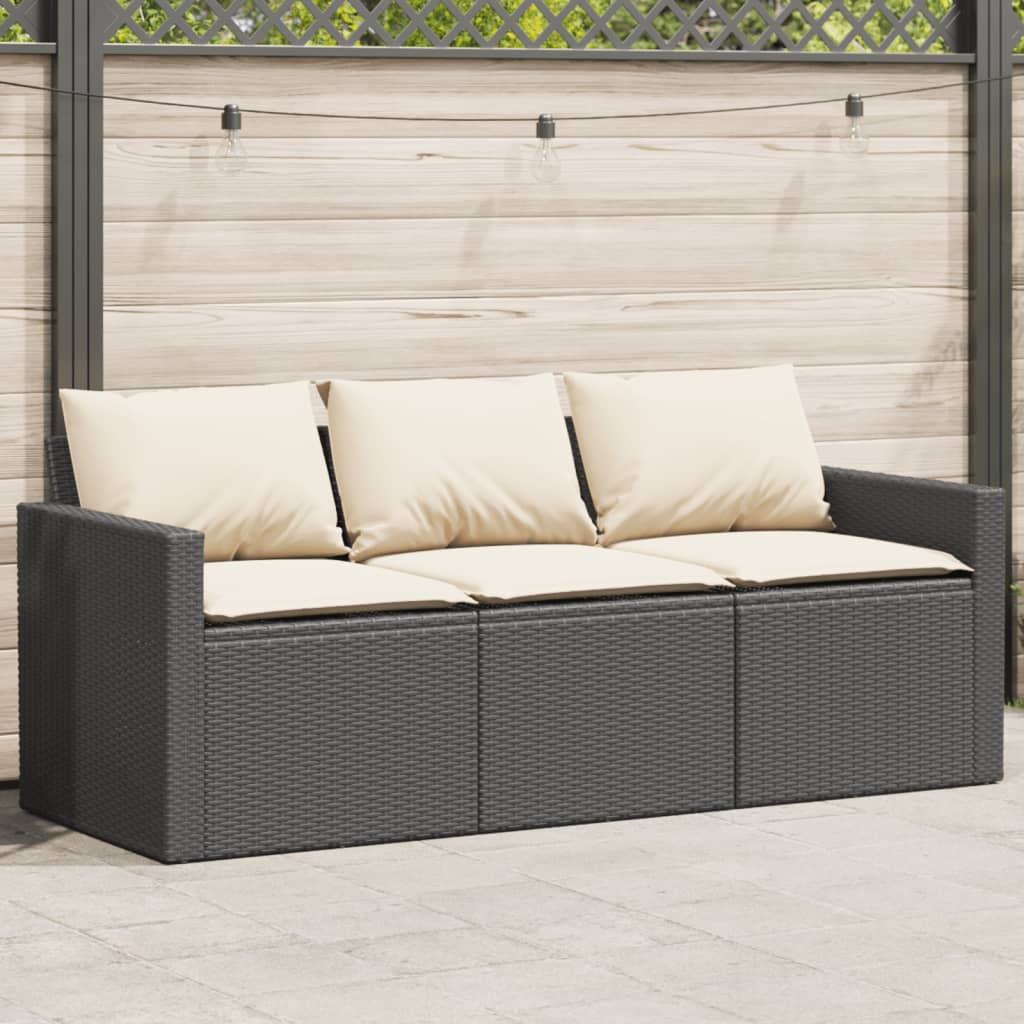 vidaXL Gartensofa mit Kissen 3-Sitzer Grau Poly Rattan