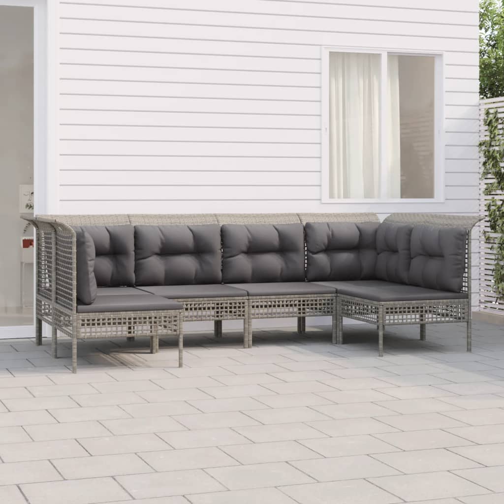 vidaXL 6-tlg. Garten-Lounge-Set mit Kissen Grau Poly Rattan