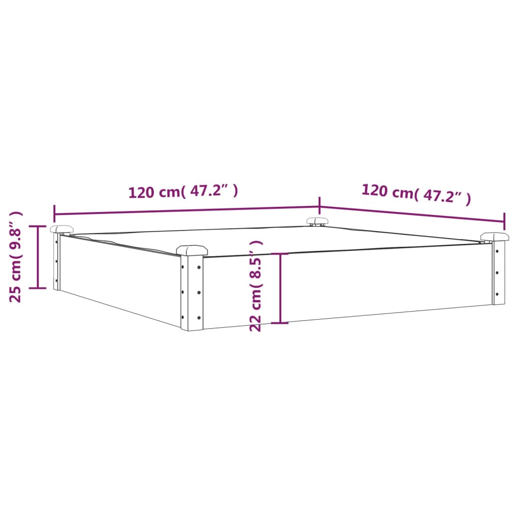 vidaXL Hochbeet mit Einsatz Braun 120x120x25 cm Massivholz Tanne