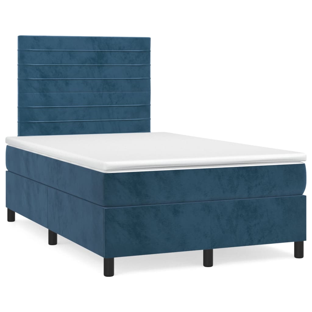 vidaXL Boxspringbett mit Matratze Dunkelblau 120x190 cm Samt