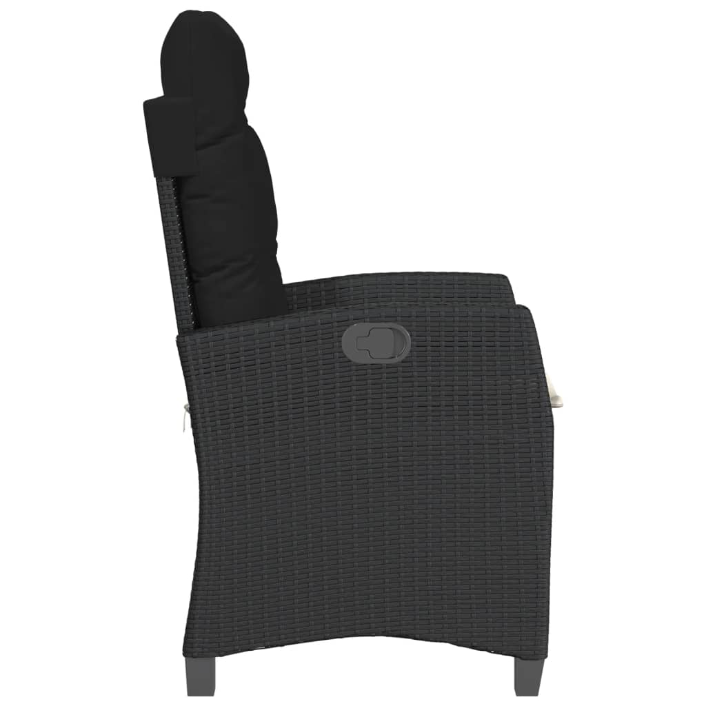 vidaXL Gartensessel mit Kissen 2 Stk. Verstellbar Schwarz Poly Rattan