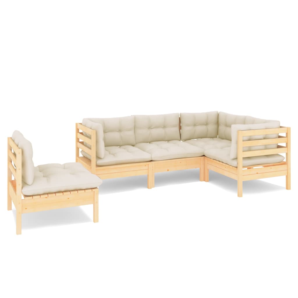 vidaXL 5-tlg. Garten-Lounge-Set mit Creme Kissen Kiefernholz