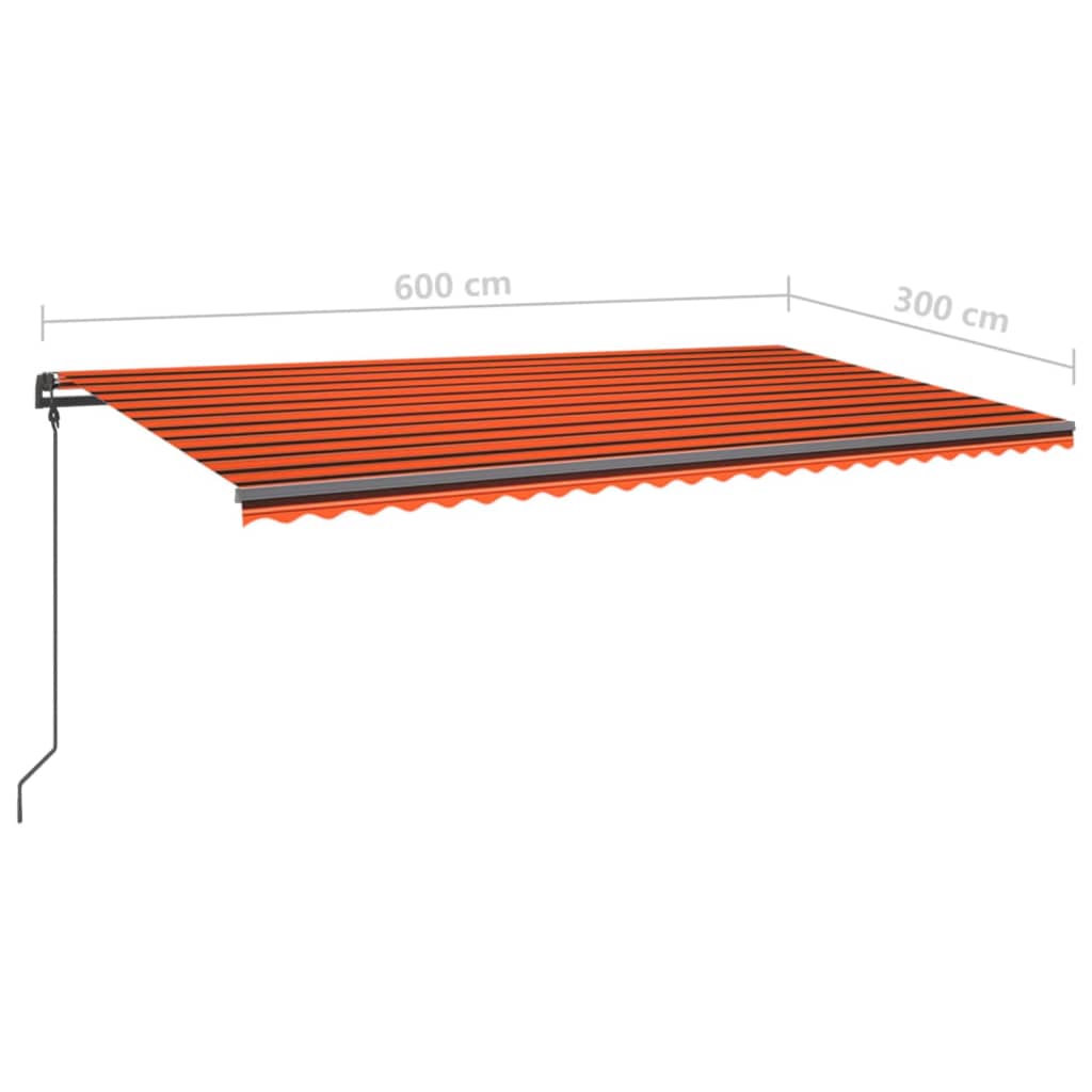 vidaXL Markise Manuell Einziehbar mit LED 6x3 m Orange und Braun