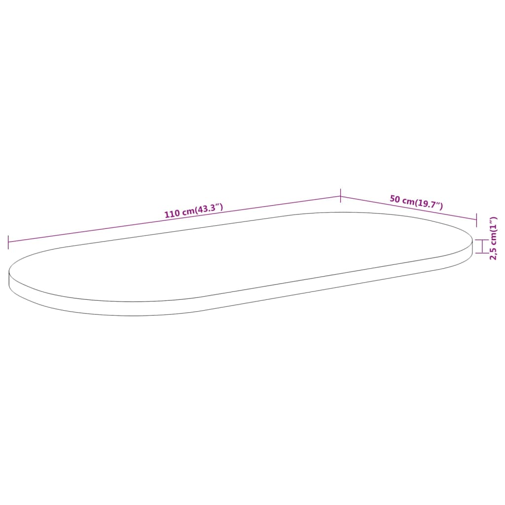 vidaXL Tischplatte 110x50x2,5 cm Oval Massivholz Akazie