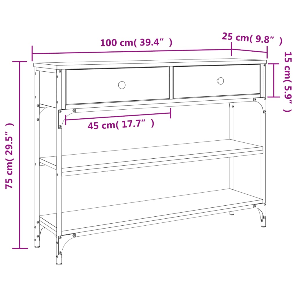 vidaXL Konsolentisch Braun Eichen-Optik 100x25x75 cm Holzwerkstoff