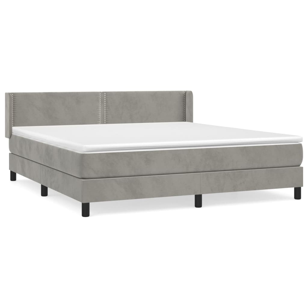 vidaXL Boxspringbett mit Matratze Hellgrau 180x200 cm Samt