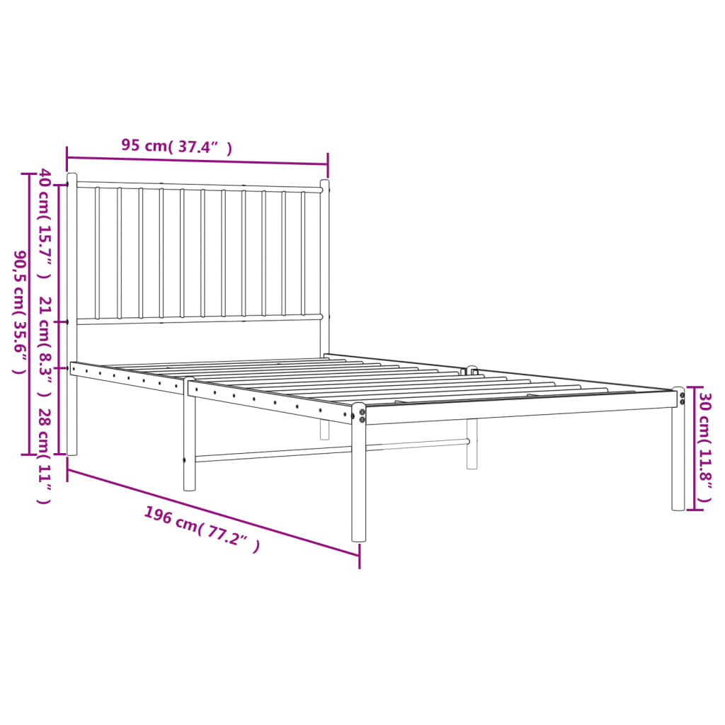 vidaXL Bettgestell mit Kopfteil Metall Weiß 90x190 cm