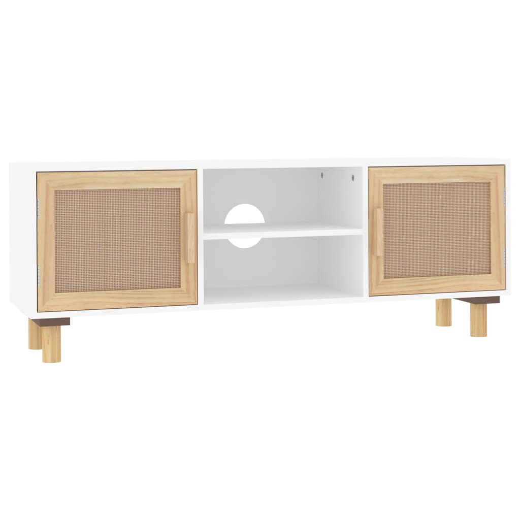 vidaXL TV-Schrank Weiß 105x30x40 cm Massivholz Kiefer Natur-Rattan