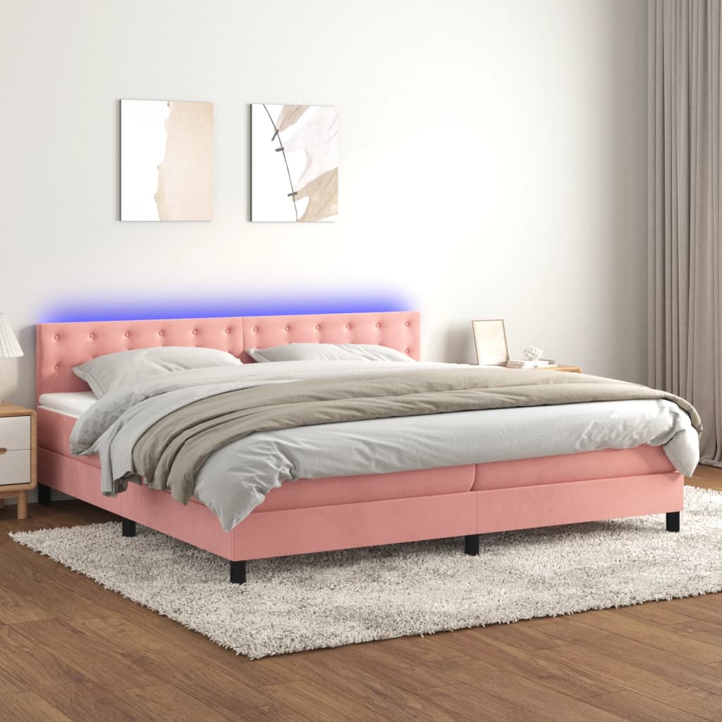 vidaXL Boxspringbett mit Matratze & LED Rosa 200x200 cm Samt