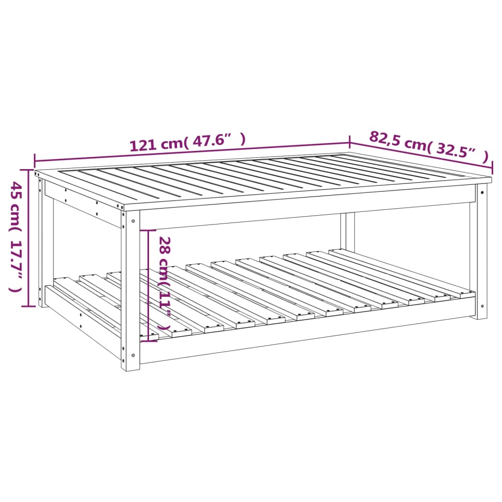 vidaXL Gartentisch Schwarz 121x82,5x45 cm Massivholz Kiefer