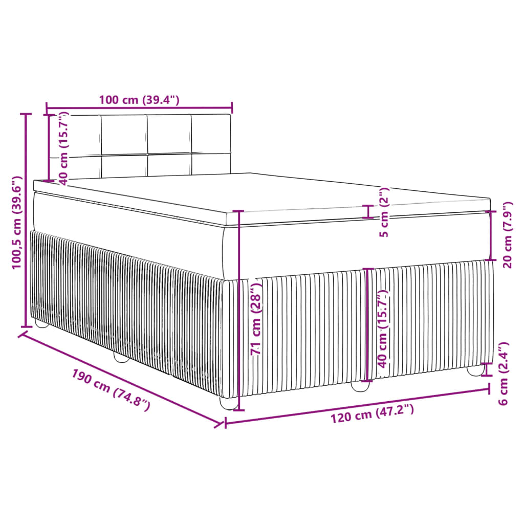 vidaXL Boxspringbett mit Matratze Dunkelgrau 120x190 cm Stoff