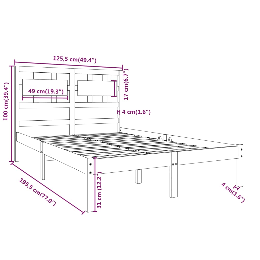 vidaXL Massivholzbett Weiß 120x190 cm