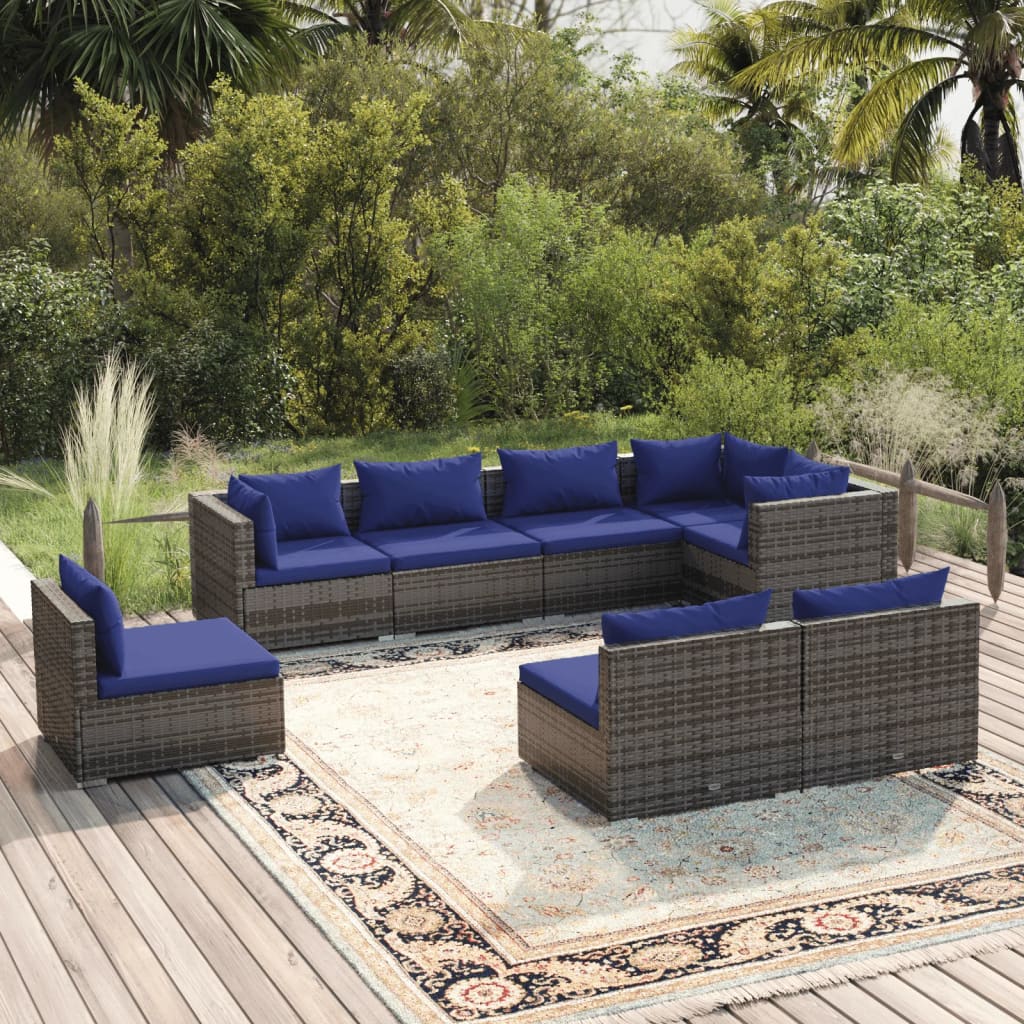 vidaXL 8-tlg. Garten-Lounge-Set mit Kissen Poly Rattan Grau