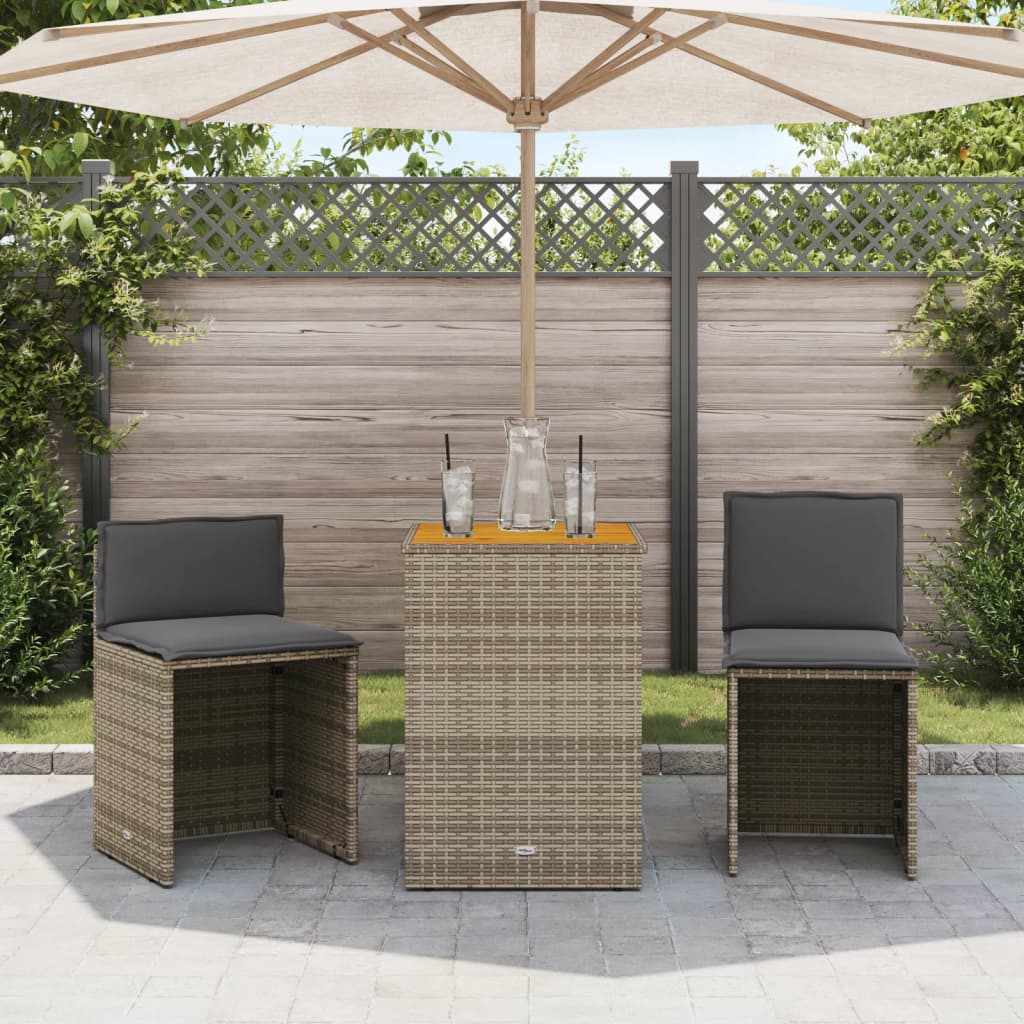 vidaXL 3-tlg. Bistro-Set mit Kissen Grau Poly Rattan