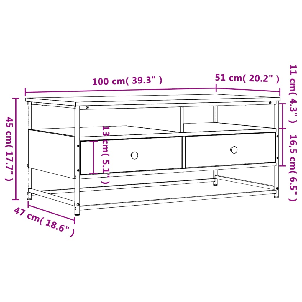 vidaXL Couchtisch Sonoma-Eiche 100x51x45 cm Holzwerkstoff