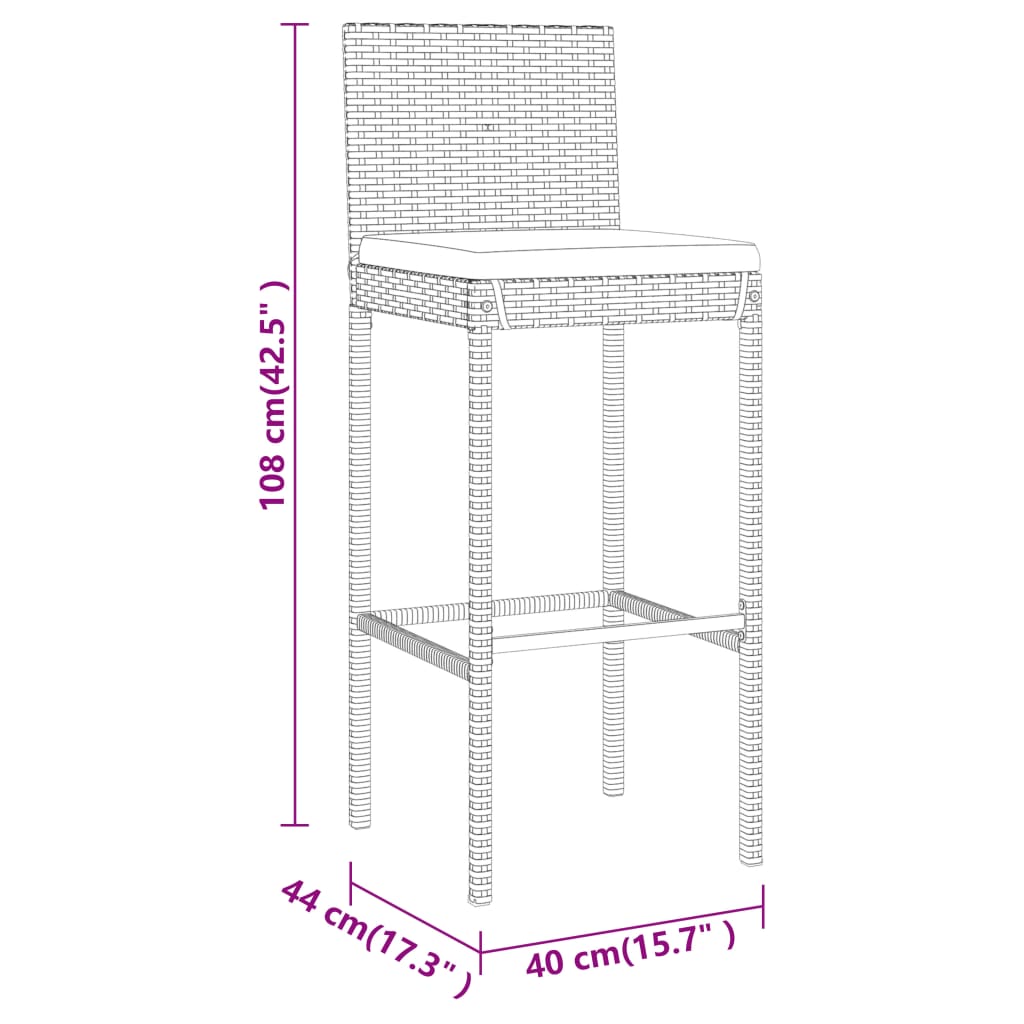 vidaXL 7-tlg. Gartenbar-Set mit Kissen Schwarz Poly Rattan