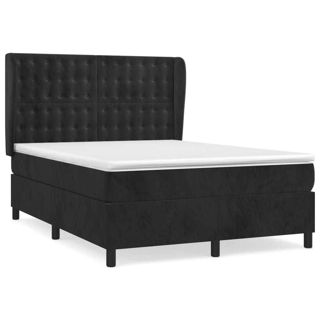 vidaXL Boxspringbett mit Matratze Schwarz 140x190 cm Samt