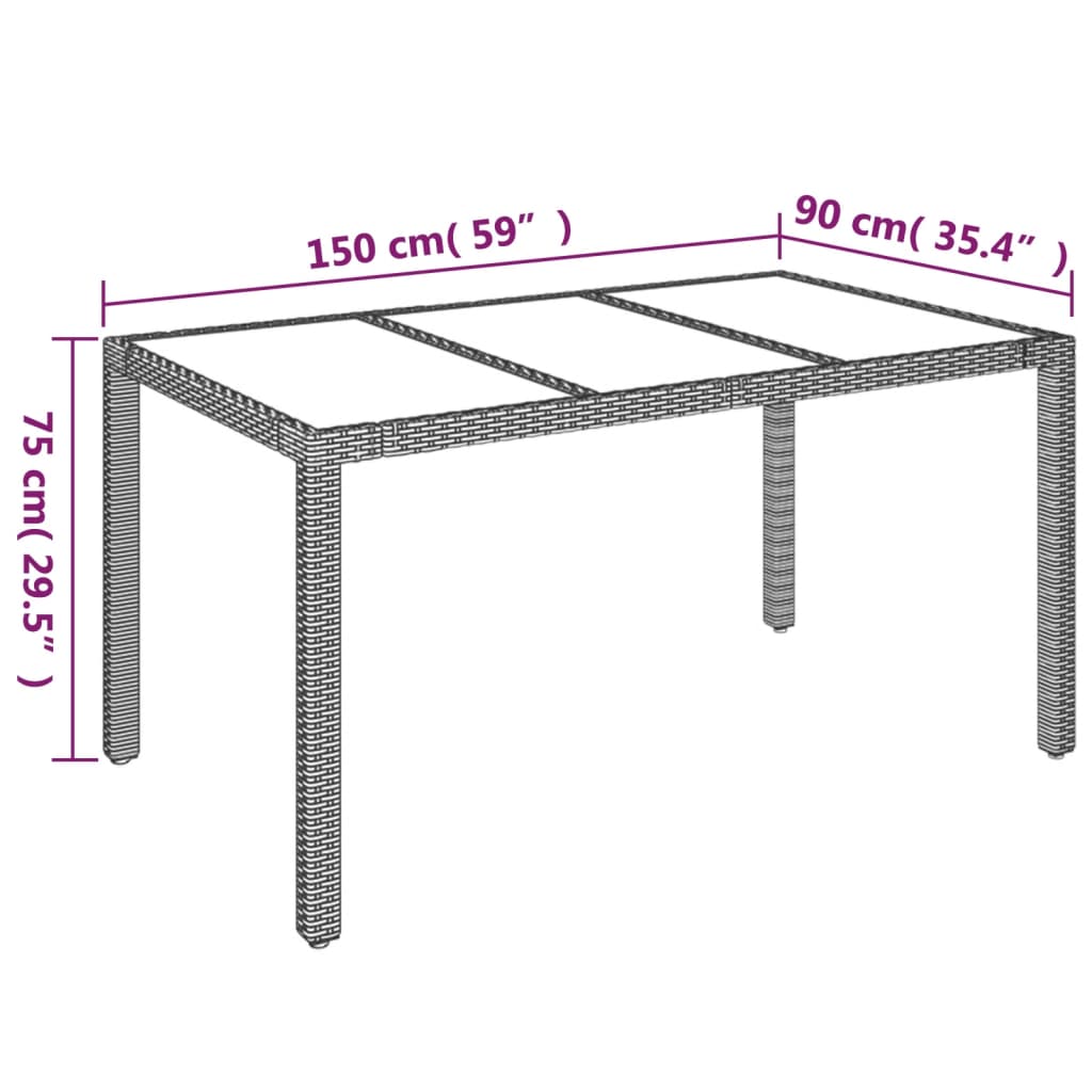 vidaXL Gartentisch mit Glasplatte Grau 150x90x75 cm Poly Rattan