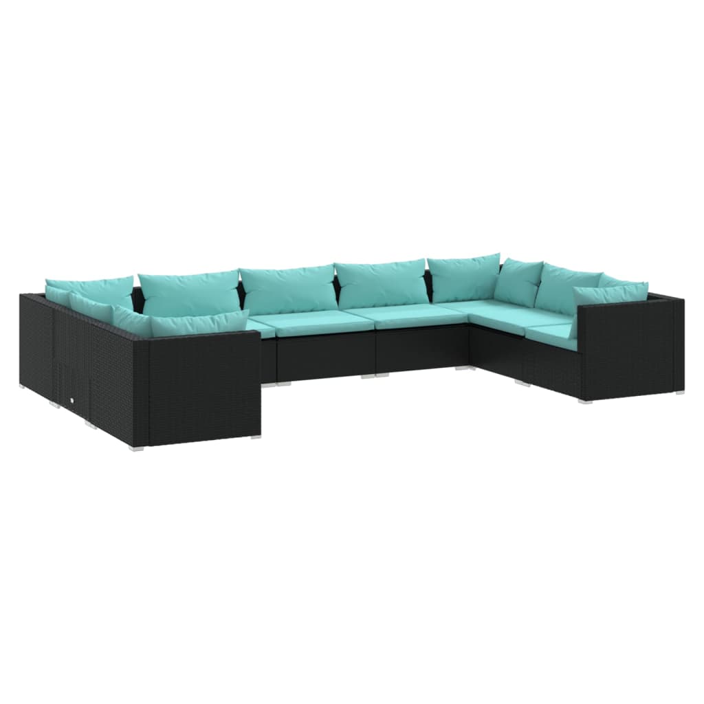 vidaXL 9-tlg. Garten-Lounge-Set mit Kissen Poly Rattan Schwarz