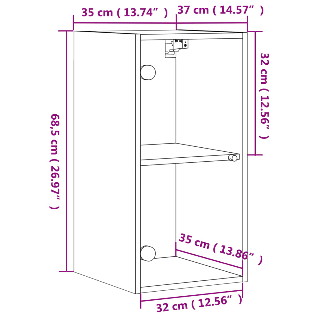 vidaXL Wandschrank mit Glastüren Weiß 35x37x68,5 cm