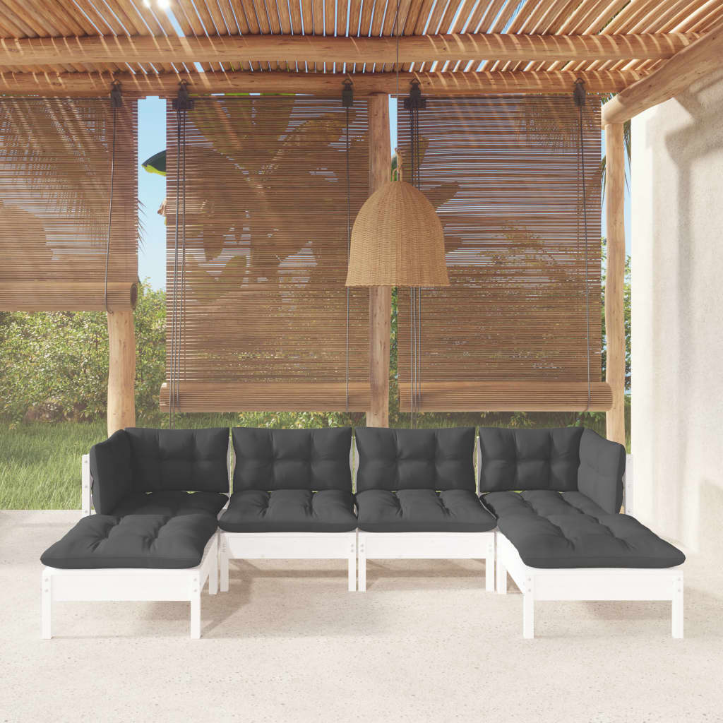 vidaXL 6-tlg. Garten-Lounge-Set mit Kissen Weiß Kiefernholz