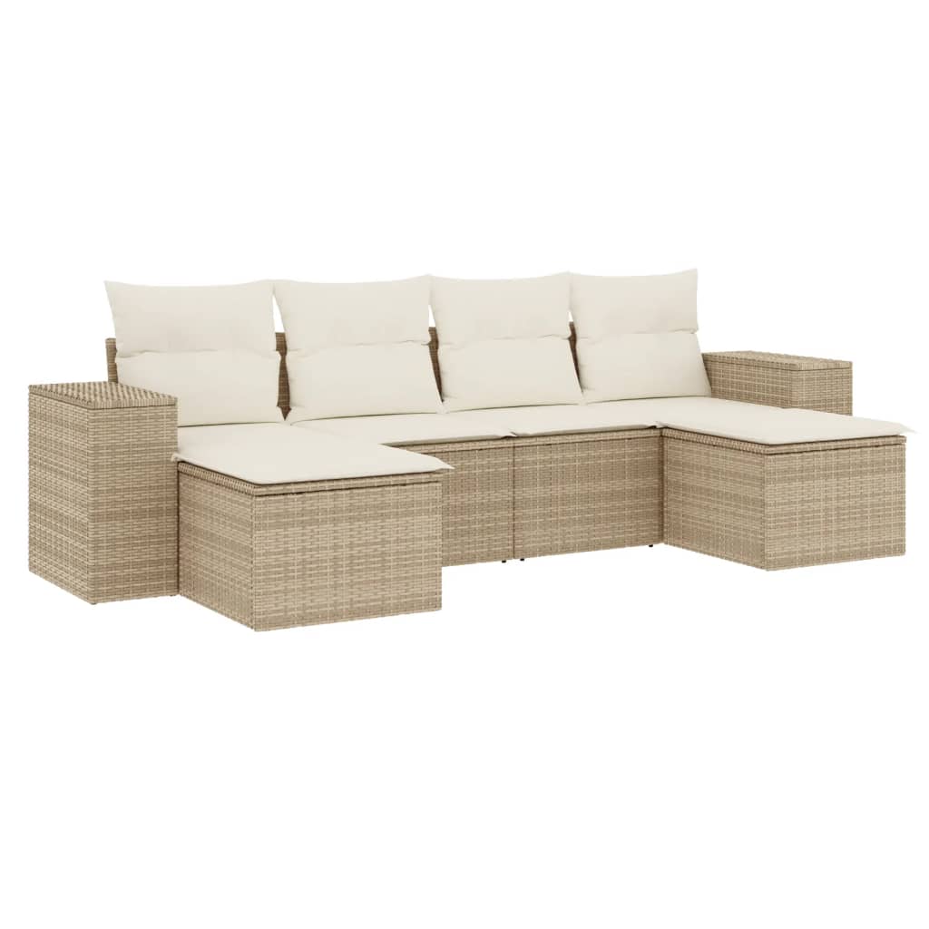 vidaXL 6-tlg. Garten-Sofagarnitur mit Kissen Beige Poly Rattan