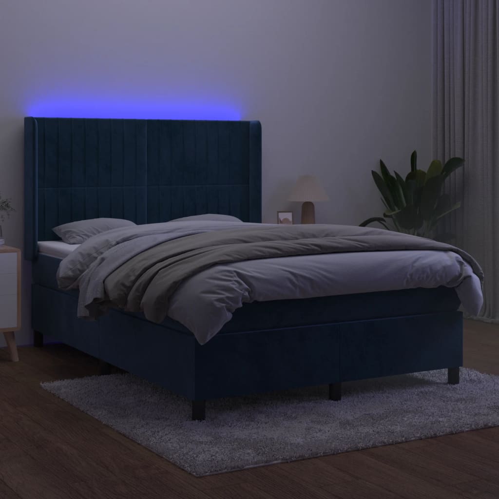 vidaXL Boxspringbett mit Matratze & LED Dunkelblau 140x190 cm Samt