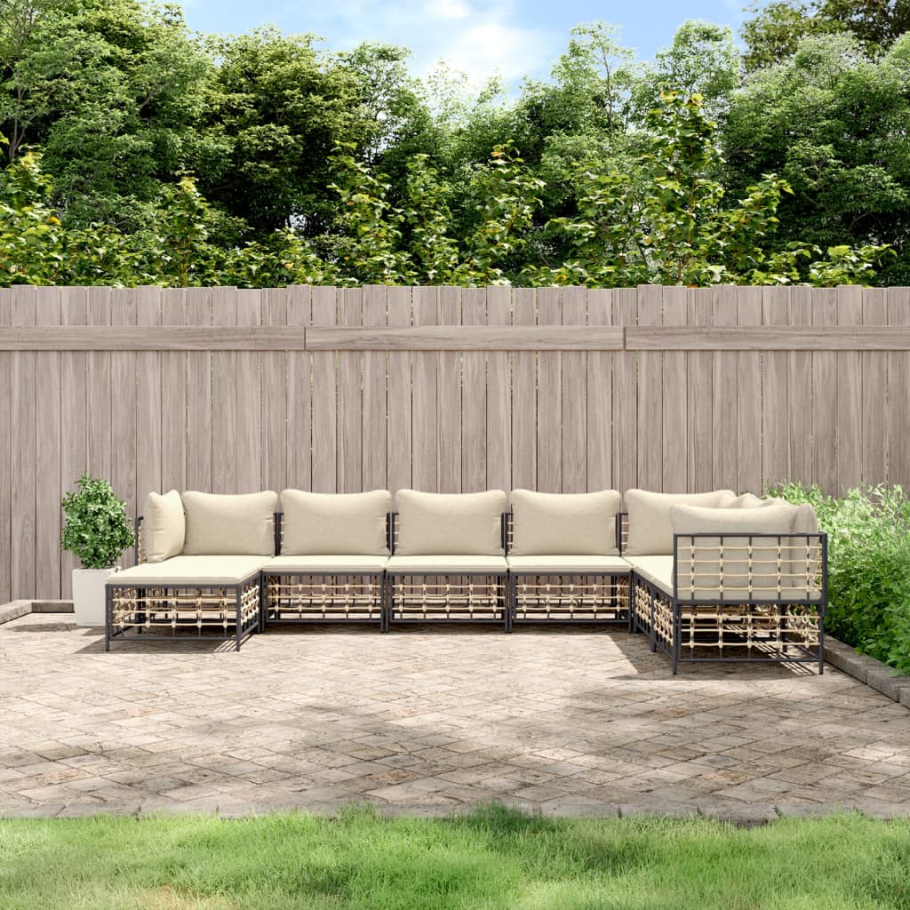 vidaXL 8-tlg. Garten-Lounge-Set mit Kissen Anthrazit Poly Rattan