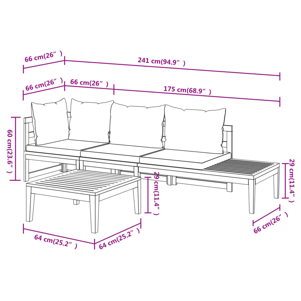 vidaXL 3-tlg. Garten-Lounge-Set mit Dunkelgrauen Kissen Massivholz Akazie