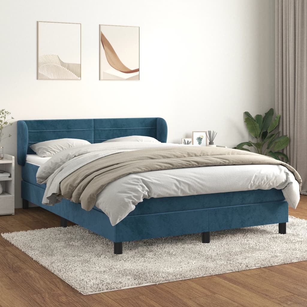 vidaXL Boxspringbett mit Matratze Dunkelblau 140x190 cm Samt