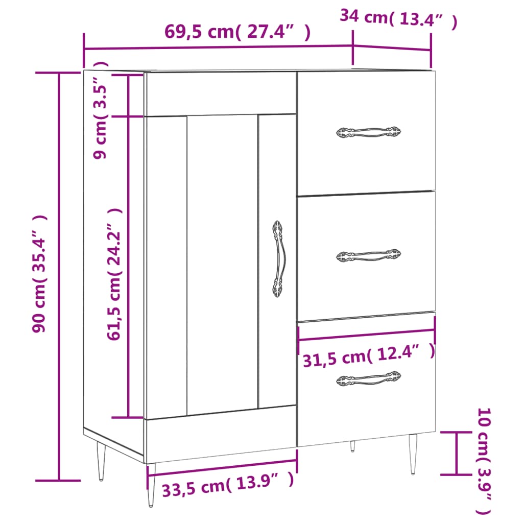 vidaXL Sideboard Schwarz 69,5x34x90 cm Holzwerkstoff