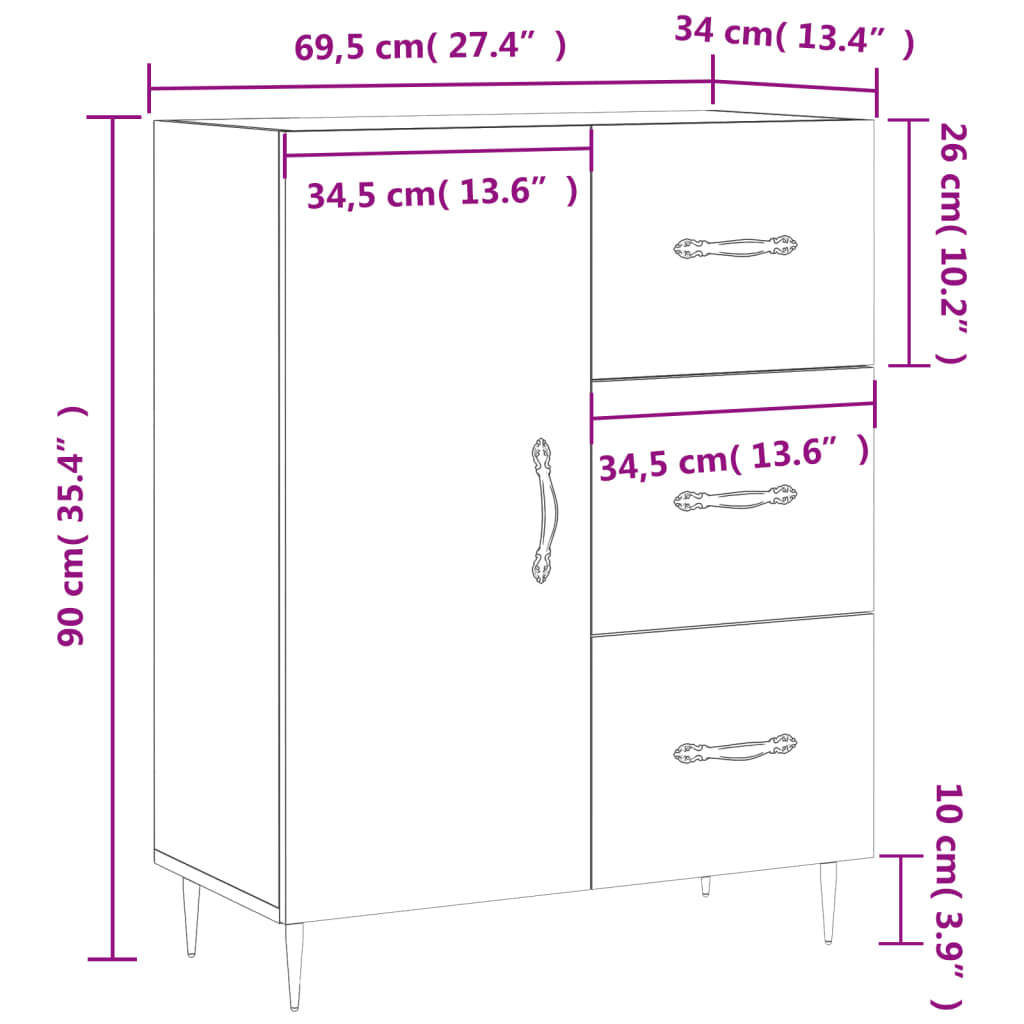 vidaXL Sideboard Sonoma-Eiche 69,5x34x90 cm Holzwerkstoff