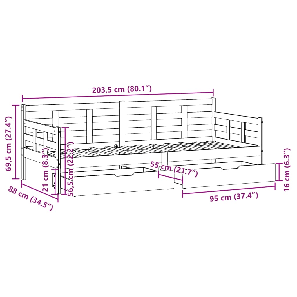 vidaXL Tagesbett mit Schubladen 80x200 cm Massivholz Kiefer