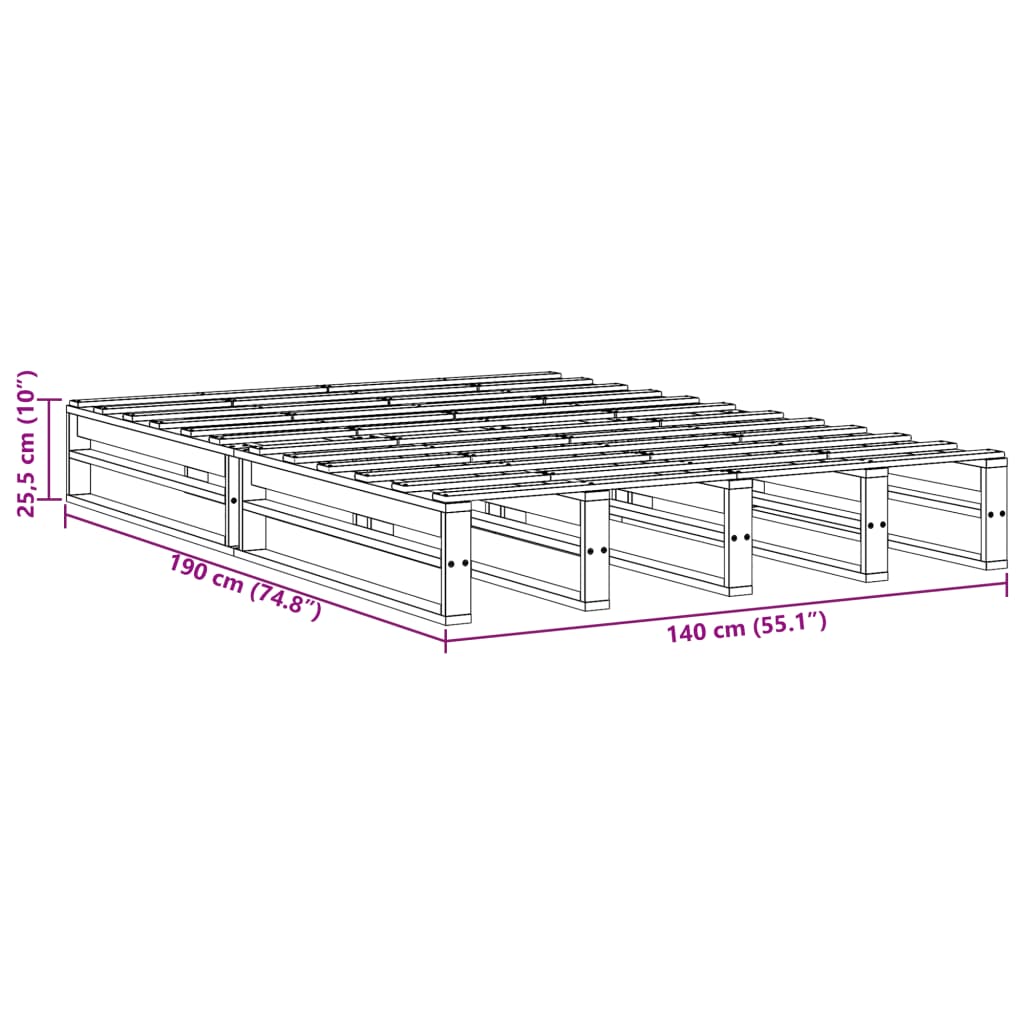 vidaXL Massivholzbett ohne Matratze 140x190 cm Kiefernholz