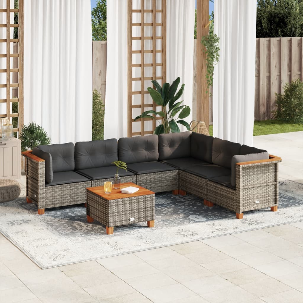 vidaXL 7-tlg. Garten-Sofagarnitur mit Kissen Grau Poly Rattan