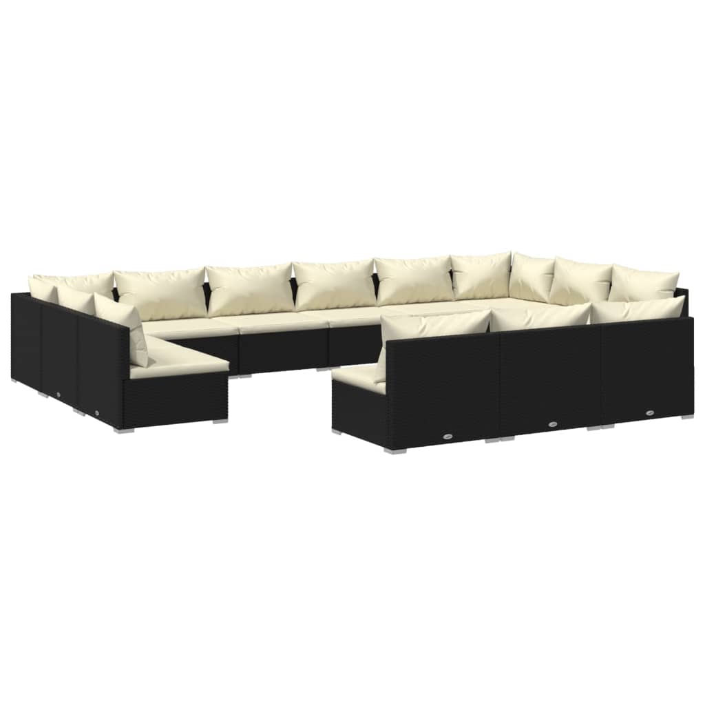 vidaXL 13-tlg. Garten-Lounge-Set mit Kissen Schwarz Poly Rattan