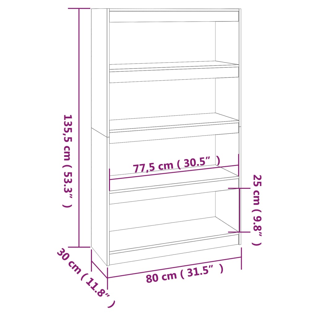 vidaXL Bücherregal/Raumteiler 80x30x135,5 cm Massivholz Kiefer